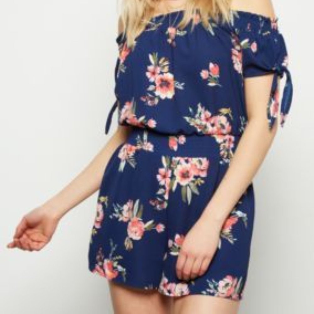 off the shoulders blue romper